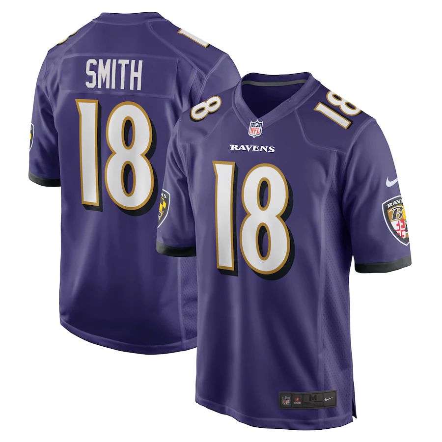 Men Baltimore Ravens 18 Roquan Smith Nike Purple Game Player NFL Jersey